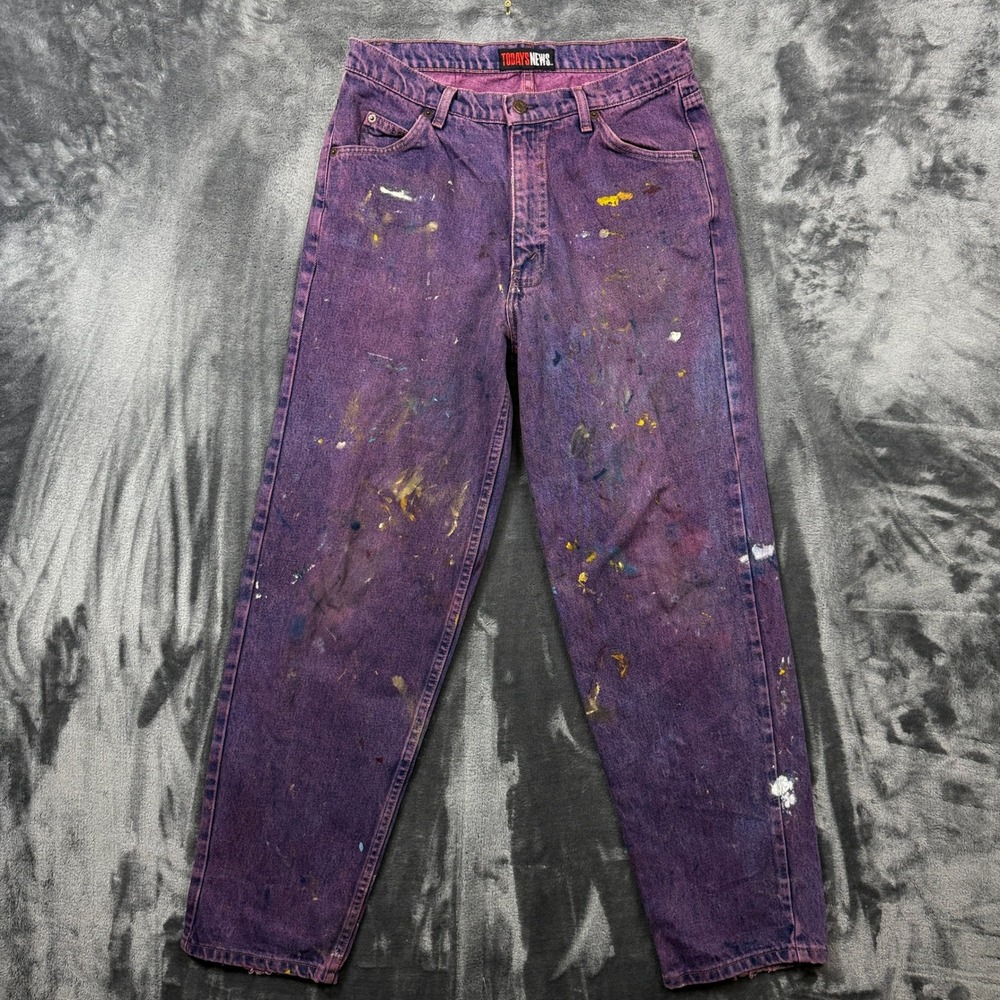 Todays News Jeans Mens 28 Purple Good Paint Splatter Distressed Denim Pants
